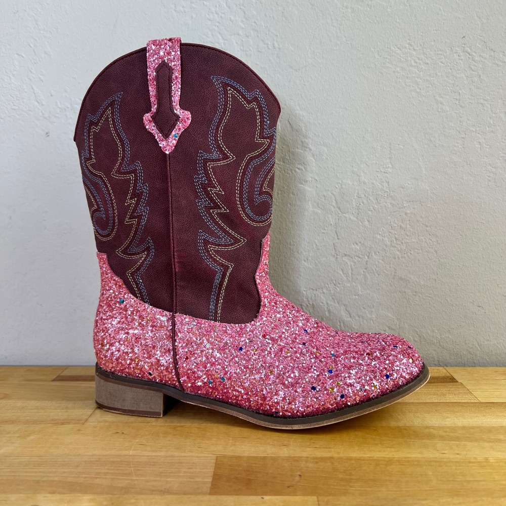 Cowboy Boots Pink Glitter Western Kids Size 5 Embroidered Cowgirl Unbranded